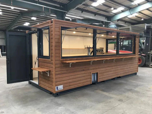 Conteneur café 20 pieds professionnel avec bardage bois